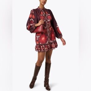 Worn once Farm Rio burgundy floral dresss with belt